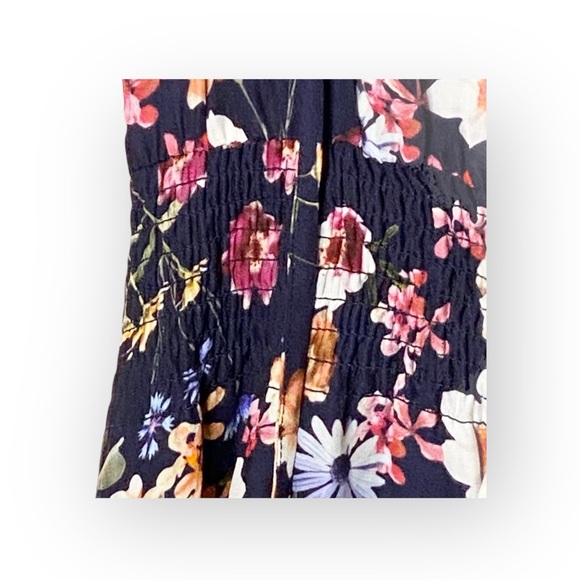 Parker 𑁍 Floral Silk A-Line V Neck Dress 𑁍 Scalloped Ruffles 𑁍 Navy 𑁍 XS 𑁍 - Picture 7 of 16